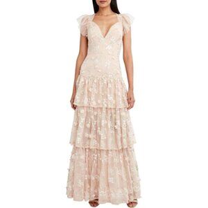 BCBG Willow Embroidered Ruffle Evening Dress